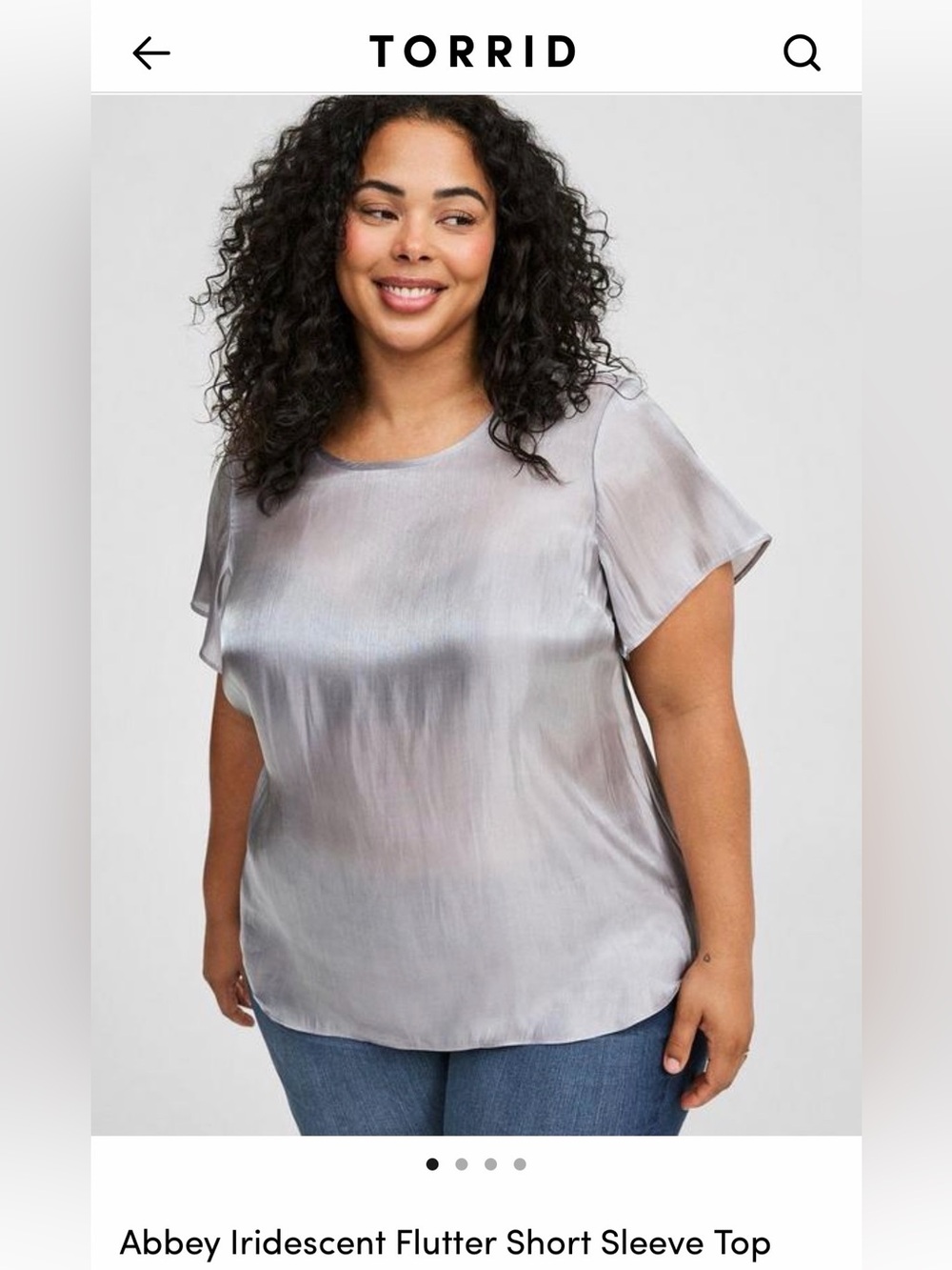 Torrid Abbey Iridescent Silver Flutter Short Sleeve Blouse